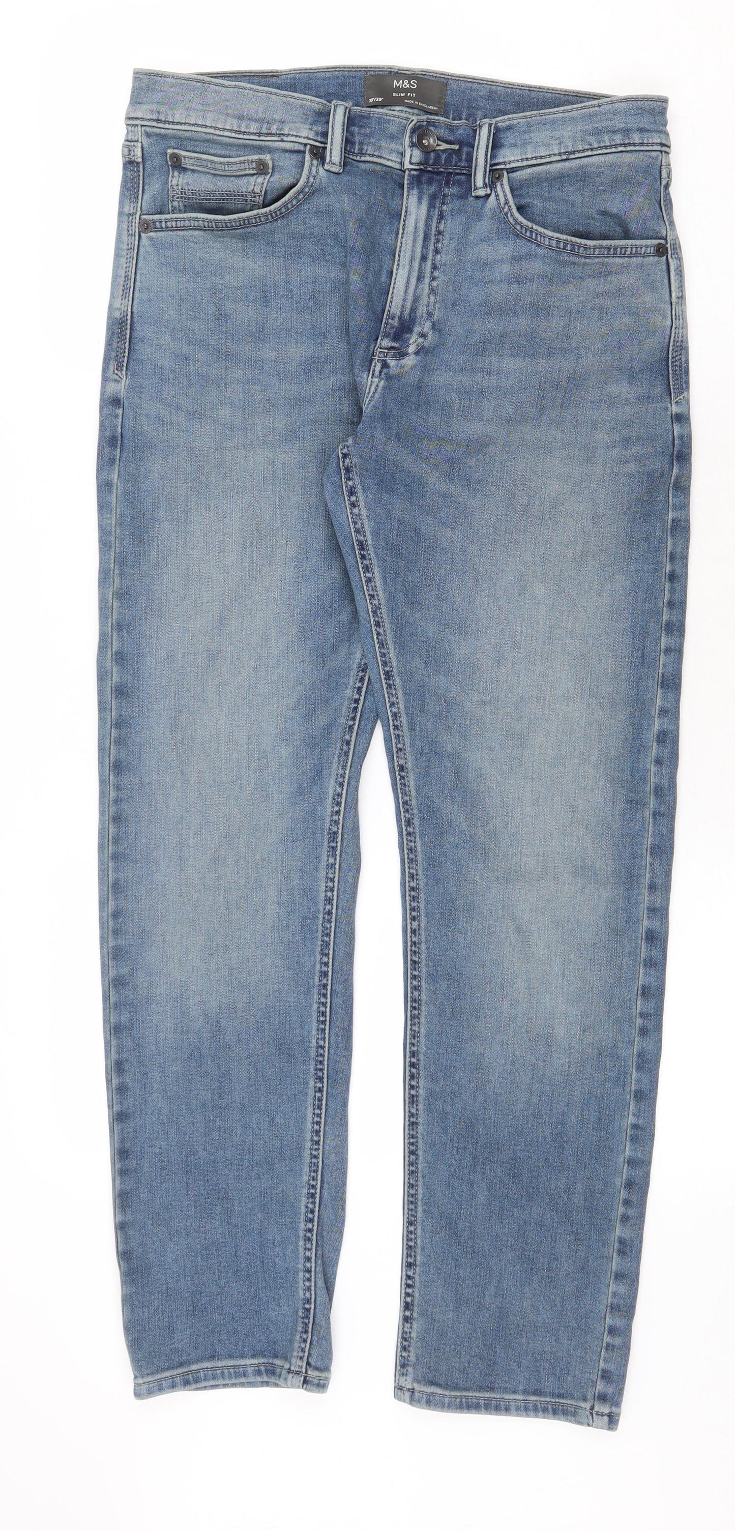 Marks and Spencer Womens Blue Cotton Straight Jeans Size 30 Regular Zip