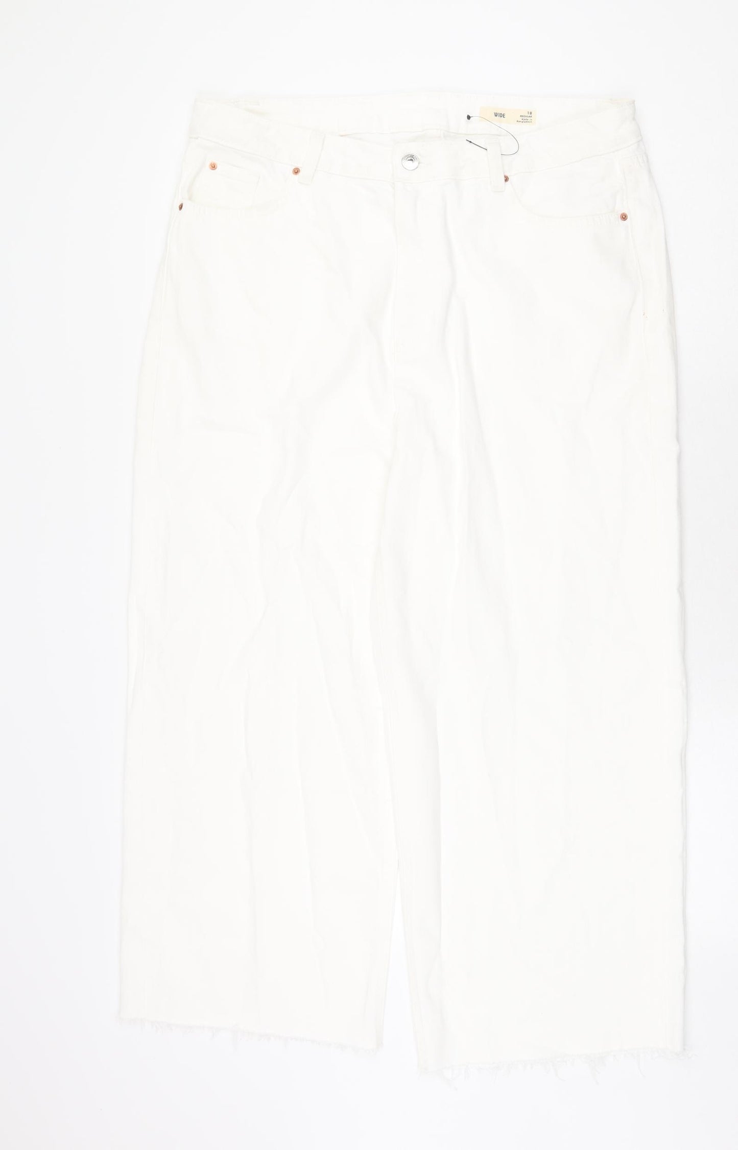 Marks and Spencer Womens White Cotton Straight Jeans Size 18 Regular Zip