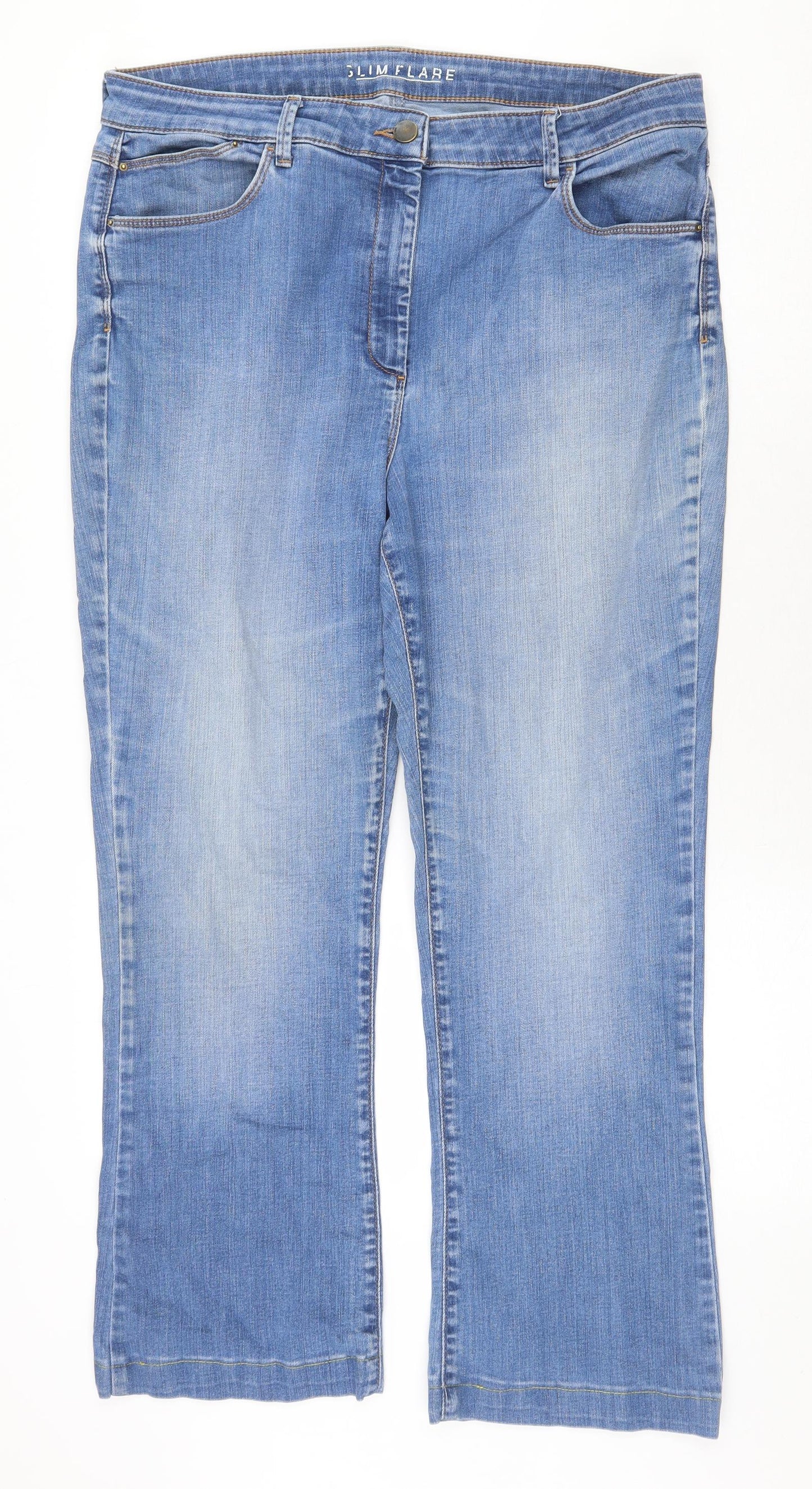 Marks and Spencer Womens Blue Cotton Straight Jeans Size 18 Regular Zip