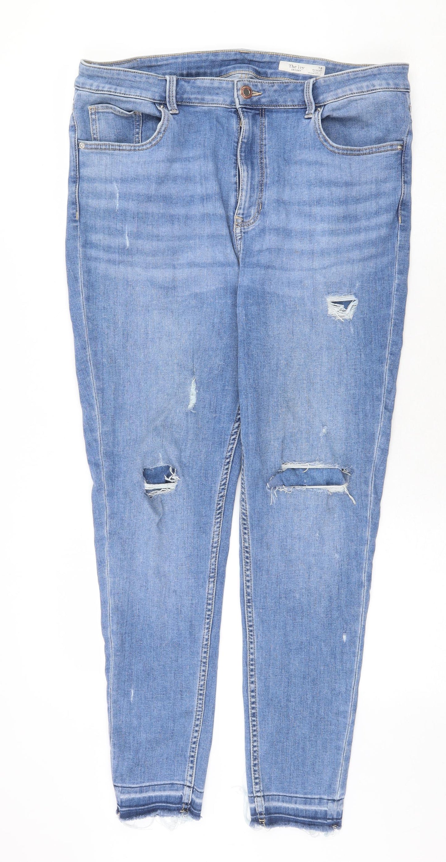 Marks and Spencer Womens Blue Cotton Skinny Jeans Size 18 Regular Zip