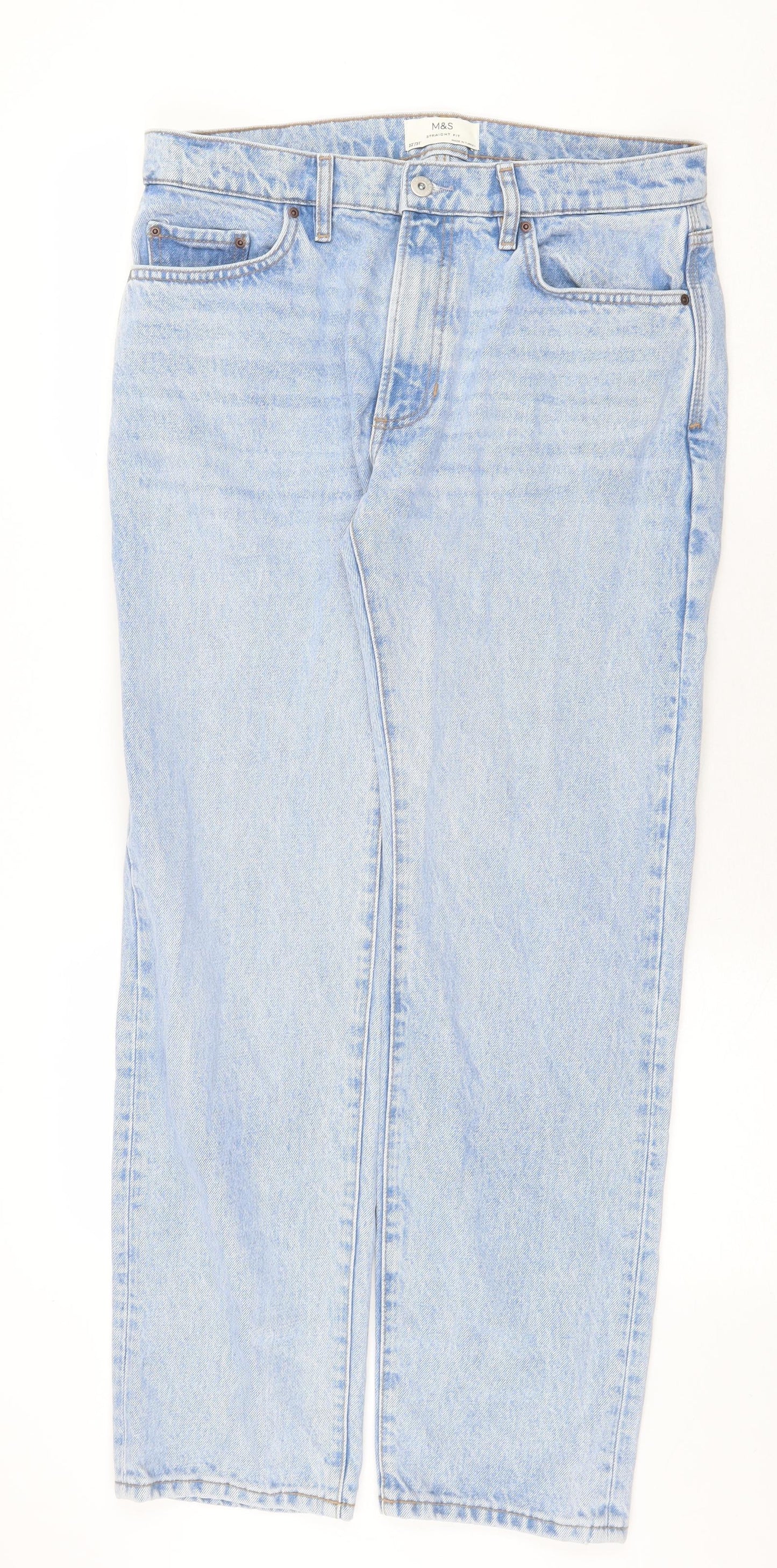 Marks and Spencer Mens Blue Cotton Straight Jeans Size 32 in Regular Zip