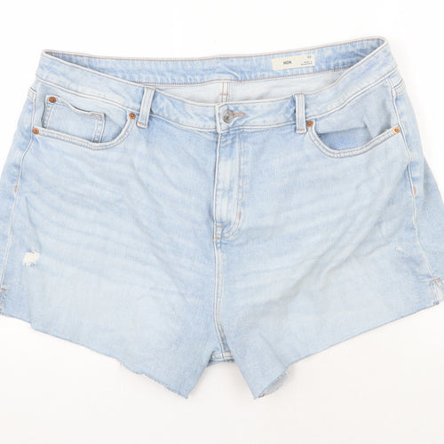 Marks and Spencer Womens Blue Cotton Cut-Off Shorts Size 22 Regular Zip - Distressed