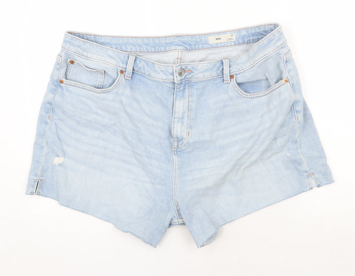 Marks and Spencer Womens Blue Cotton Cut-Off Shorts Size 22 Regular Zip - Distressed