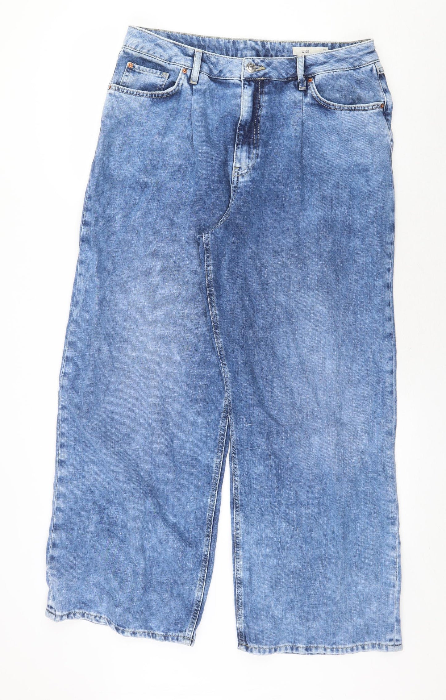 Marks and Spencer Womens Blue Cotton Straight Jeans Size 16 Regular Zip