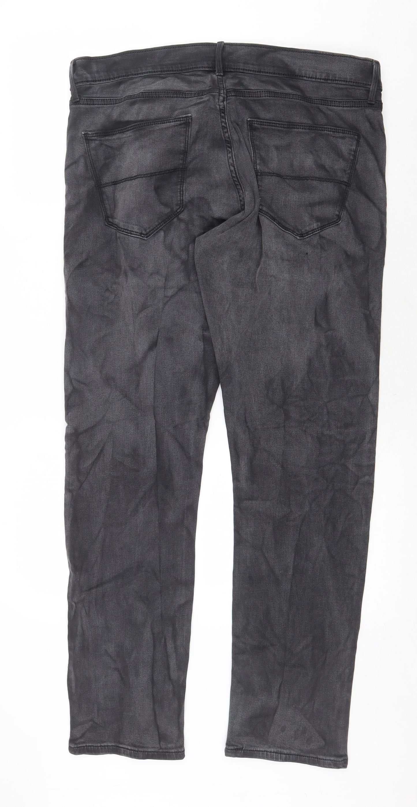 Marks and Spencer Mens Grey Cotton Straight Jeans Size 36 in Slim Zip