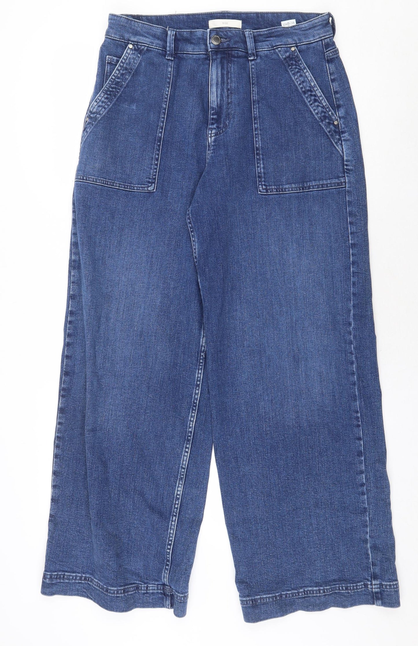 Marks and Spencer Womens Blue Cotton Wide-Leg Jeans Size 12 Regular Zip