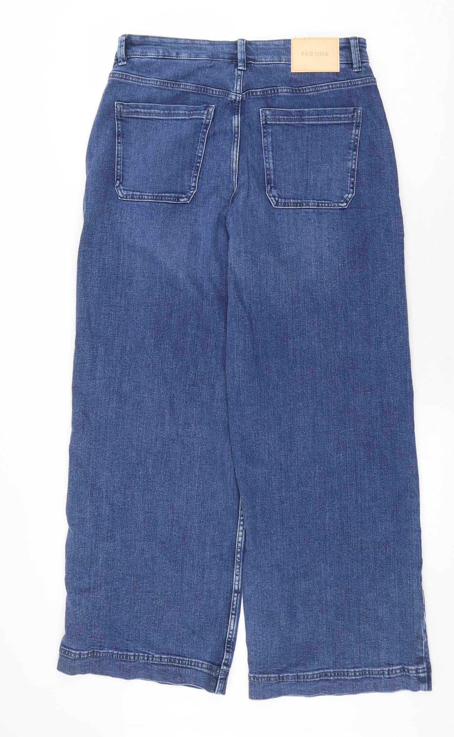 Marks and Spencer Womens Blue Cotton Wide-Leg Jeans Size 12 Regular Zip