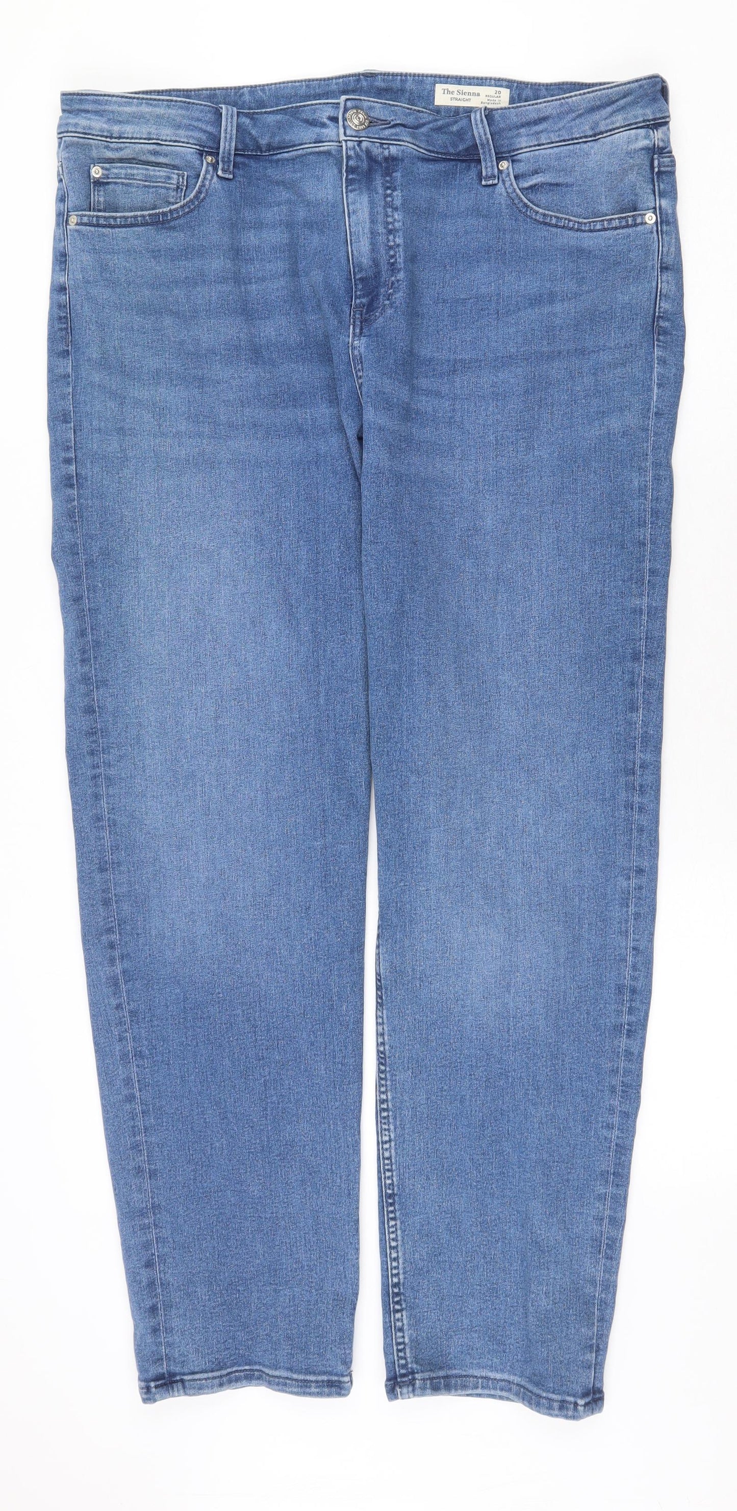 Marks and Spencer Womens Blue Cotton Straight Jeans Size 20 Regular Zip