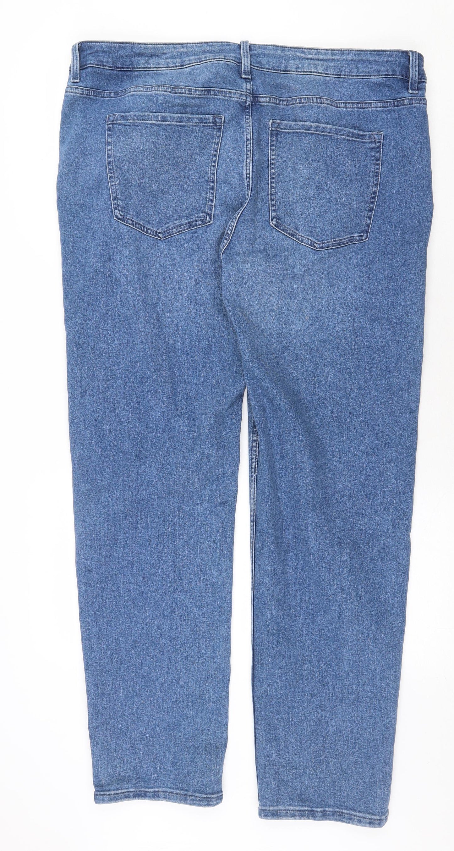 Marks and Spencer Womens Blue Cotton Straight Jeans Size 20 Regular Zip