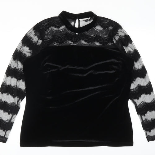 JUNAROSE Womens Black Striped Polyester Basic Blouse Size M Round Neck - Mesh Lace Sleeve