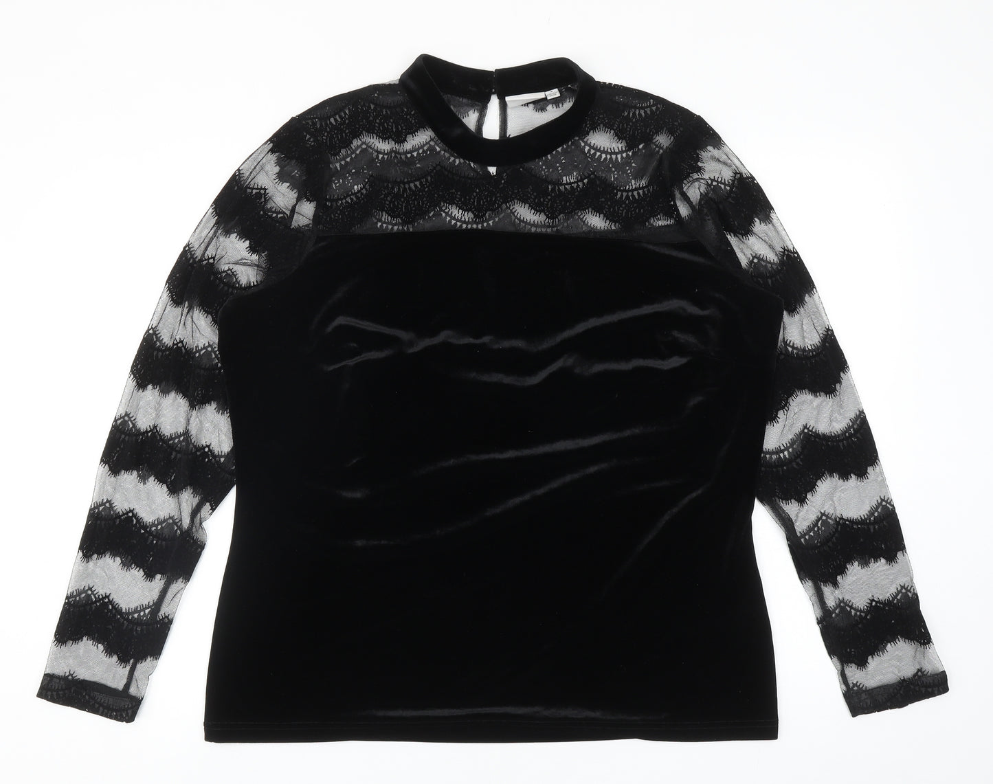 JUNAROSE Womens Black Striped Polyester Basic Blouse Size M Round Neck - Mesh Lace Sleeve