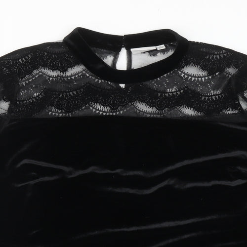 JUNAROSE Womens Black Striped Polyester Basic Blouse Size M Round Neck - Mesh Lace Sleeve
