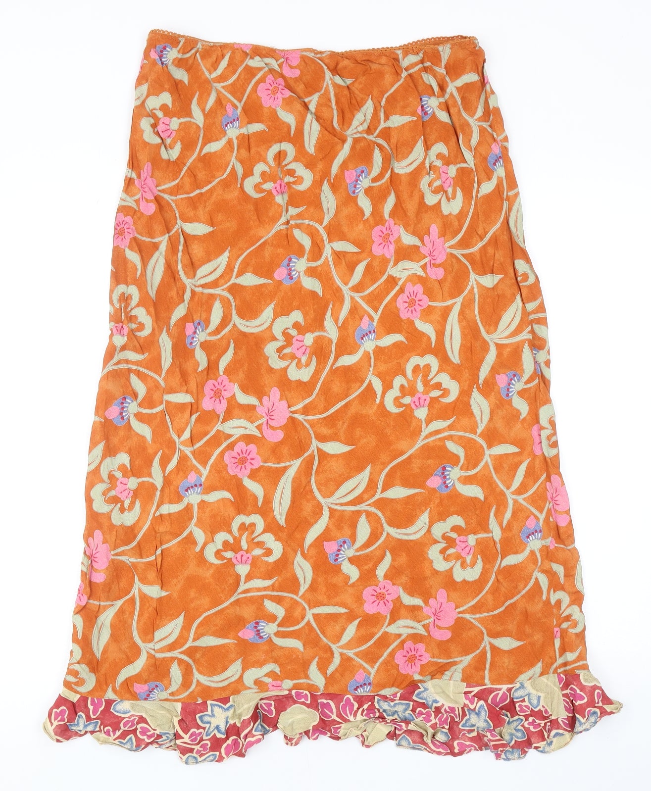 Jeff & Co Womens Orange Floral Viscose Swing Skirt Size 14
