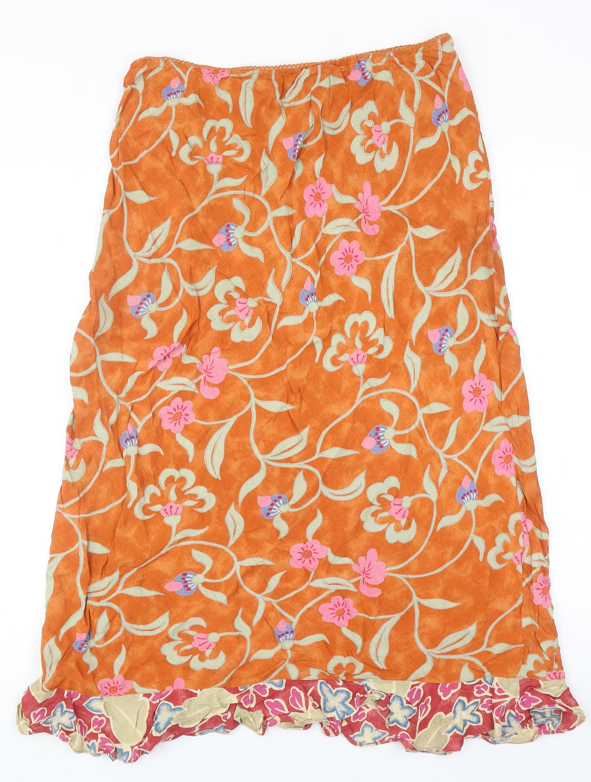 Jeff & Co Womens Orange Floral Viscose Swing Skirt Size 14