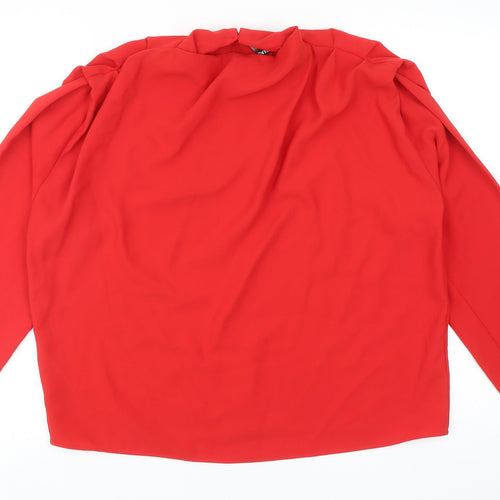 Zara Womens Red Polyester Basic Blouse Size L Round Neck