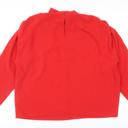 Zara Womens Red Polyester Basic Blouse Size L Round Neck