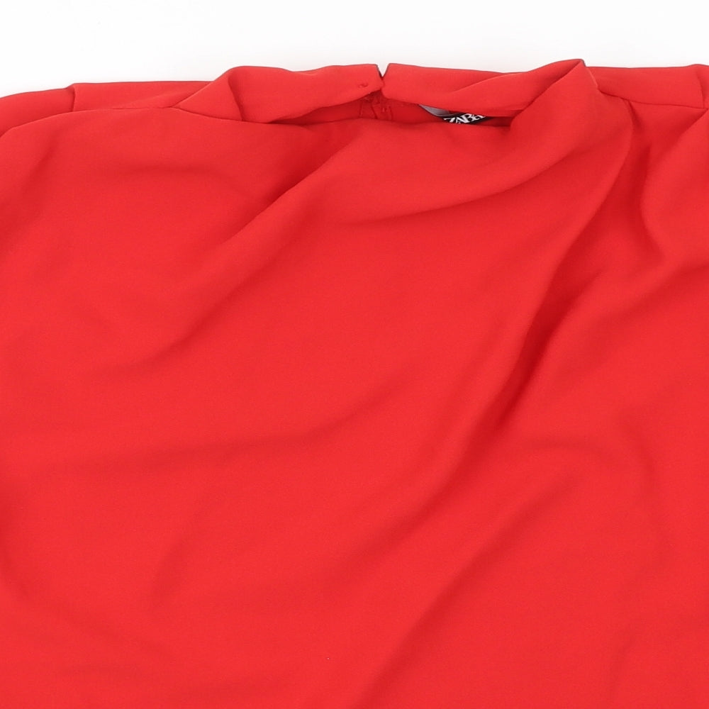 Zara Womens Red Polyester Basic Blouse Size L Round Neck