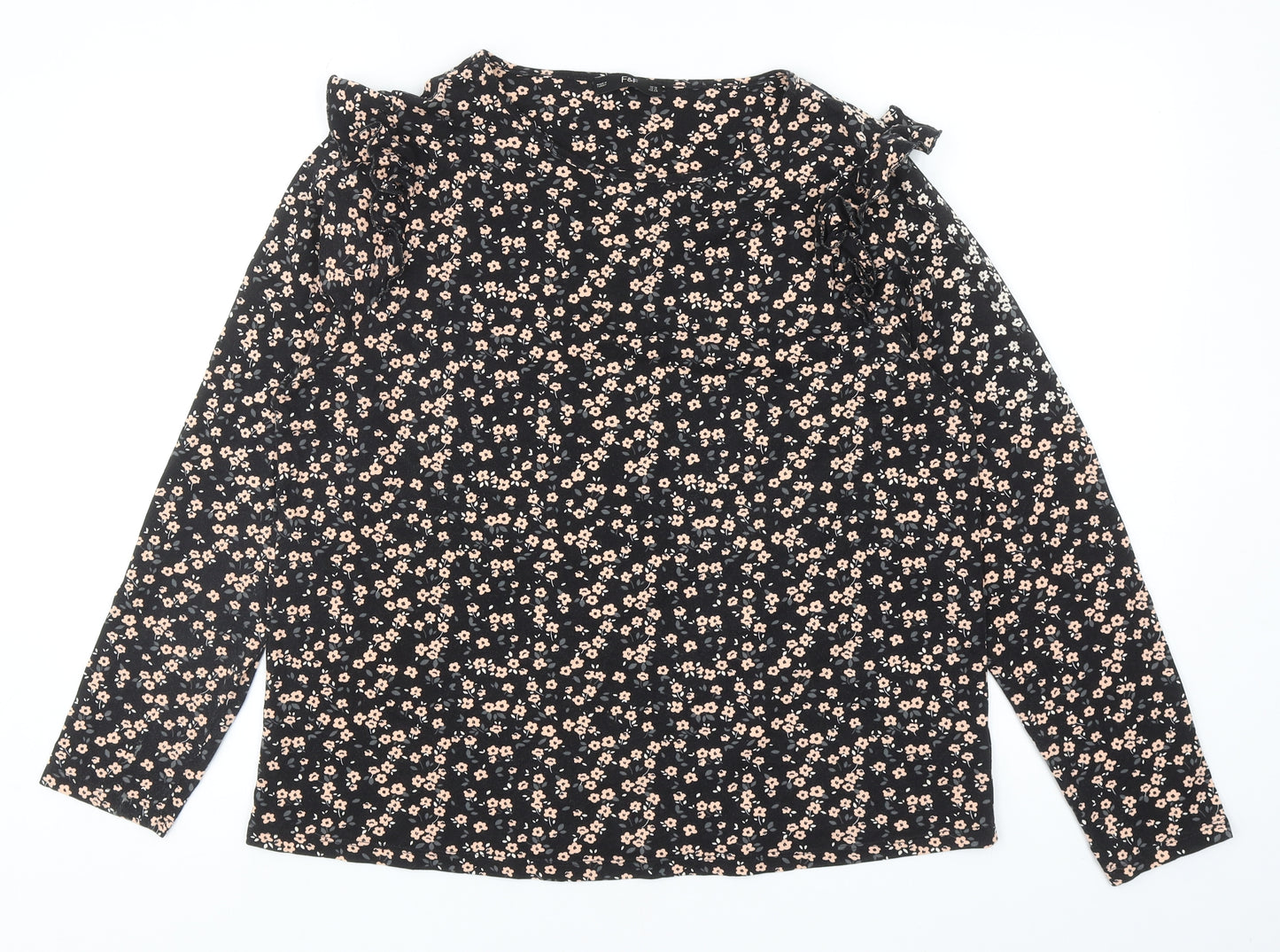 F&F Womens Black Floral Cotton Basic Blouse Size 18 Boat Neck