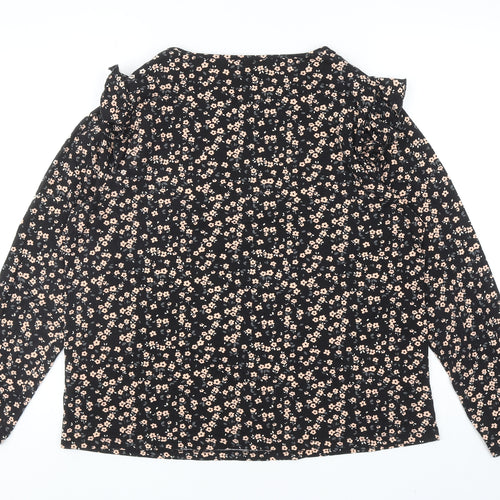 F&F Womens Black Floral Cotton Basic Blouse Size 18 Boat Neck