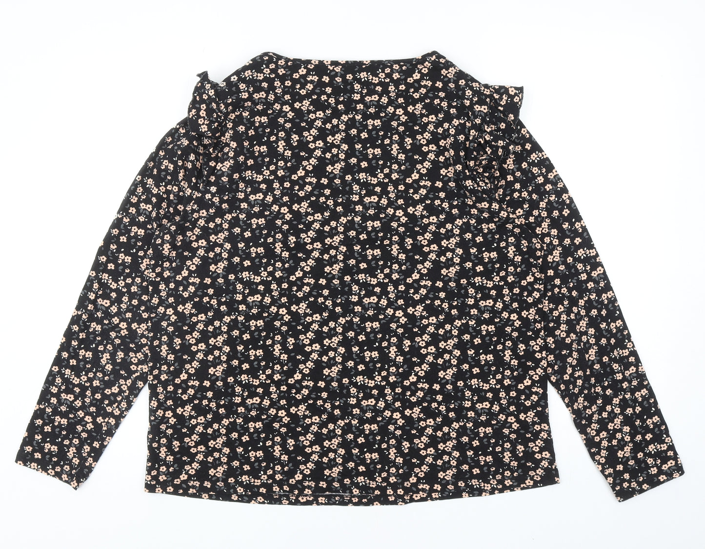 F&F Womens Black Floral Cotton Basic Blouse Size 18 Boat Neck