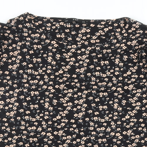 F&F Womens Black Floral Cotton Basic Blouse Size 18 Boat Neck