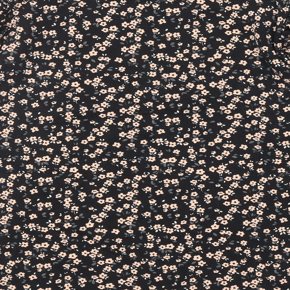 F&F Womens Black Floral Cotton Basic Blouse Size 18 Boat Neck