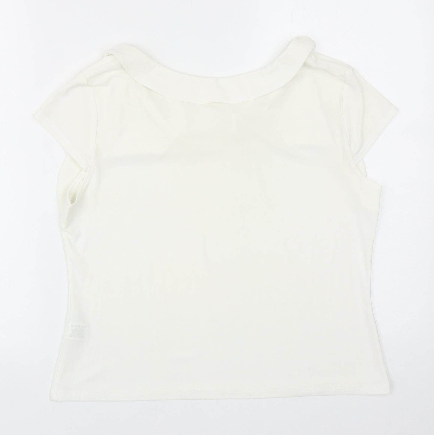 Minuet Womens Ivory Polyester Basic T-Shirt Size 14 Round Neck
