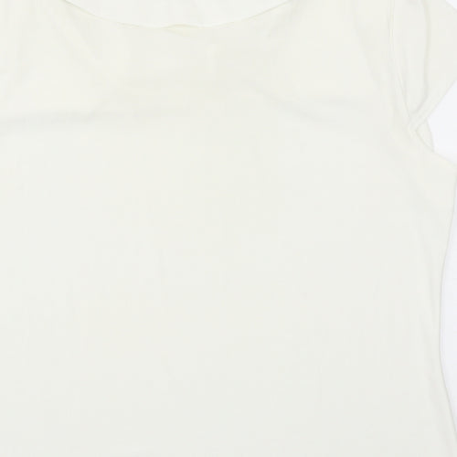 Minuet Womens Ivory Polyester Basic T-Shirt Size 14 Round Neck