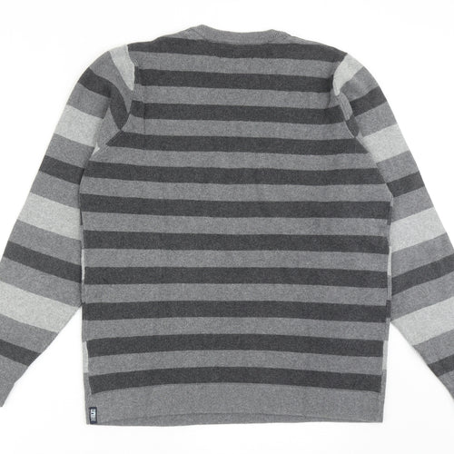 Blue Harbour Mens Grey Round Neck Striped Cotton Pullover Jumper Size S Long Sleeve
