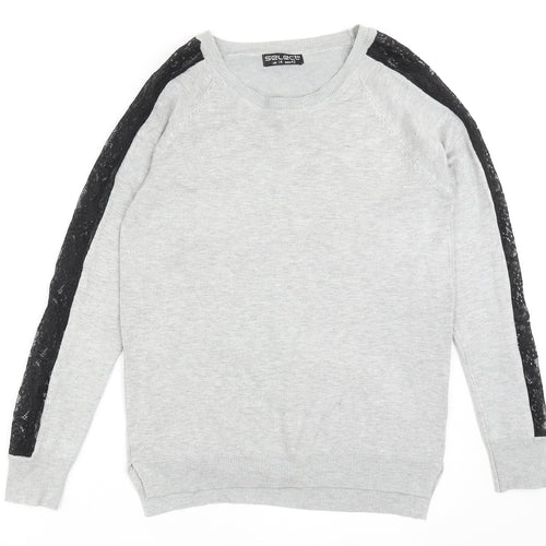 Select Womens Grey Round Neck Nylon Pullover Jumper Size 14 - Lace Detail