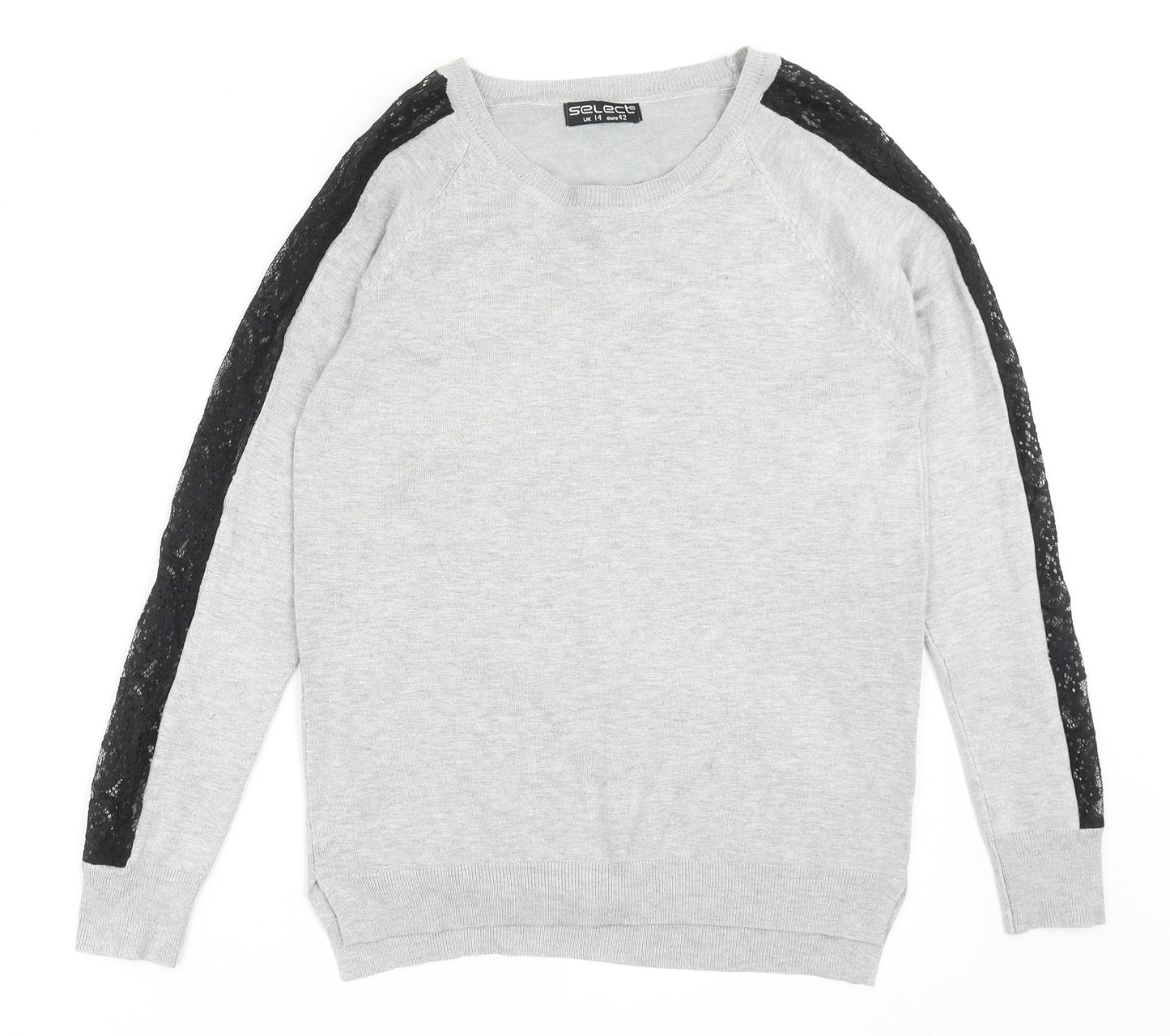 Select Womens Grey Round Neck Nylon Pullover Jumper Size 14 - Lace Detail
