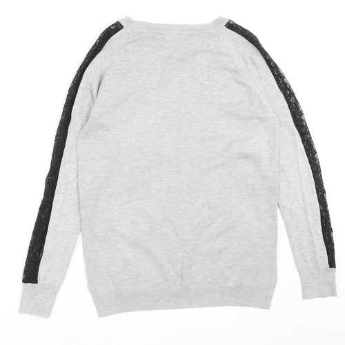 Select Womens Grey Round Neck Nylon Pullover Jumper Size 14 - Lace Detail