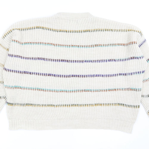 Yida Womens Beige Round Neck Striped Acrylic Pullover Jumper Size L
