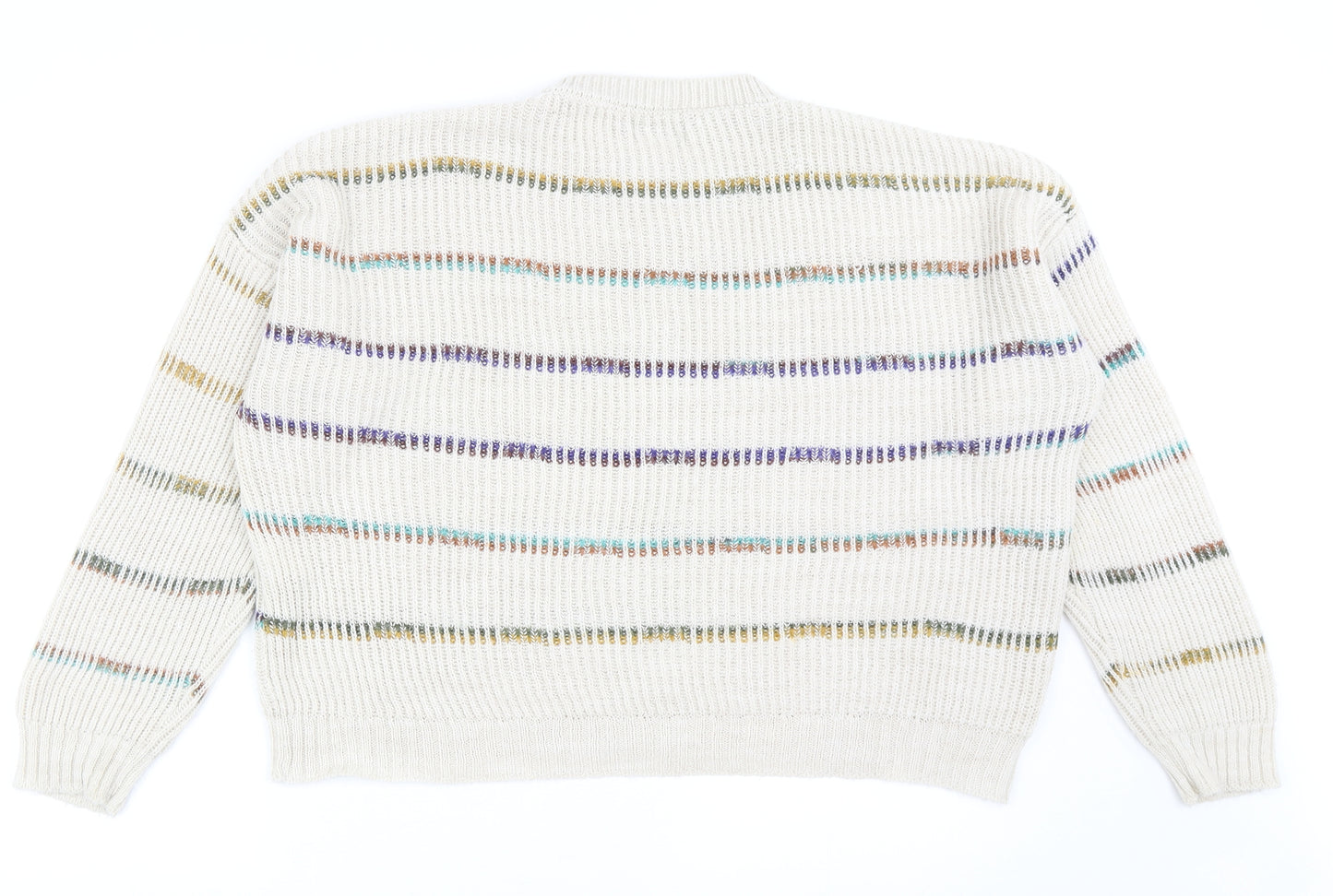 Yida Womens Beige Round Neck Striped Acrylic Pullover Jumper Size L