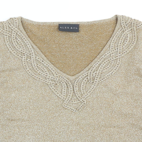 Alex & Co Womens Gold V-Neck Viscose Pullover Jumper Size 8