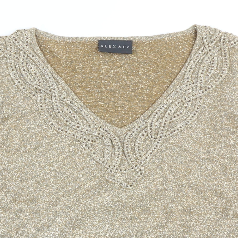 Alex & Co Womens Gold V-Neck Viscose Pullover Jumper Size 8