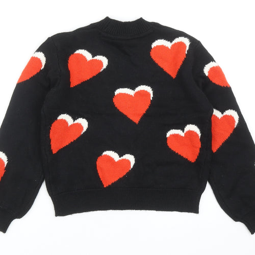 Marks and Spencer Girls Black V-Neck Geometric Cotton Cardigan Jumper Size 9-10 Years Button - Love Heart