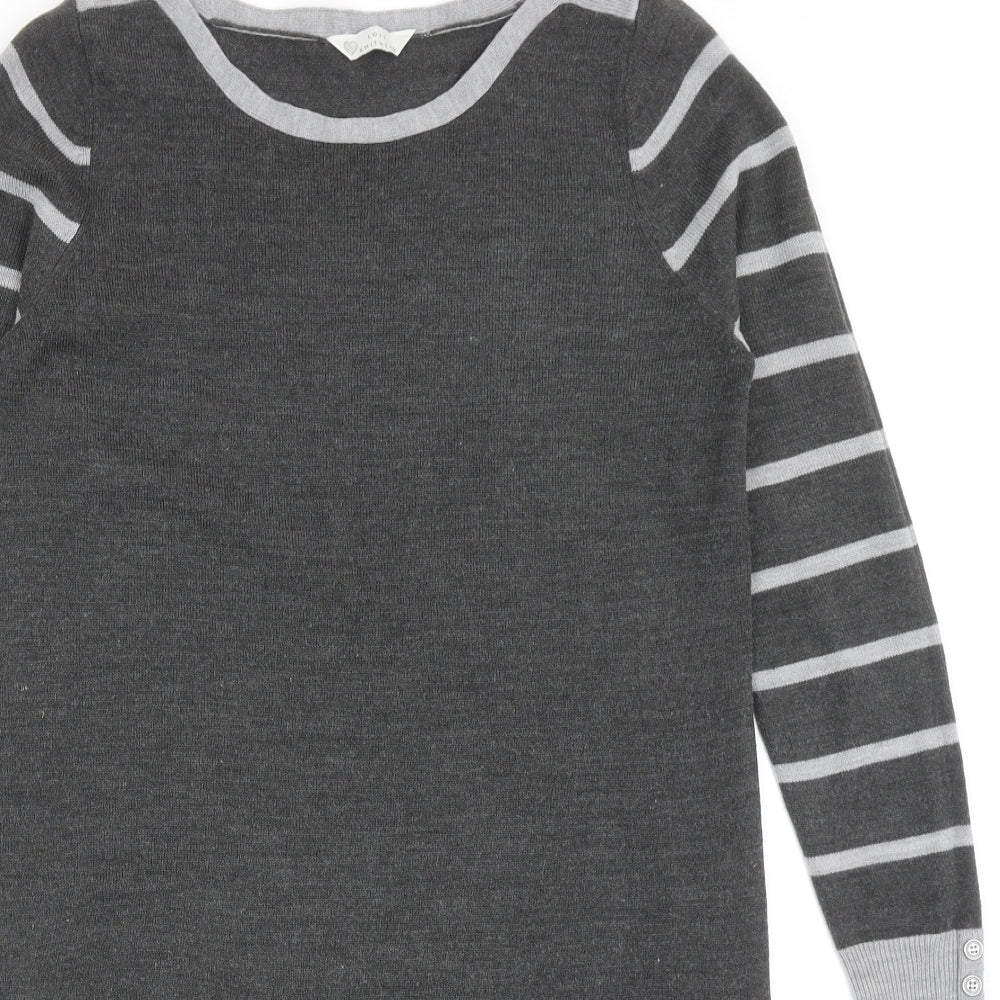 BHS Womens Grey Striped Acrylic Jumper Dress Size 12 Round Neck Pullover