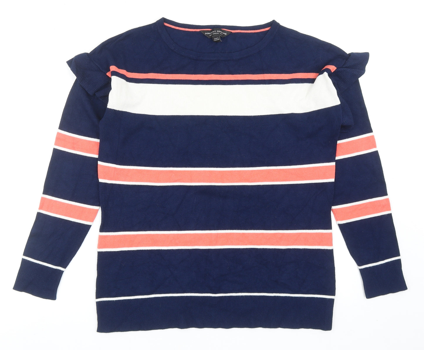 Dorothy Perkins Womens Blue Round Neck Striped Viscose Pullover Jumper Size 12
