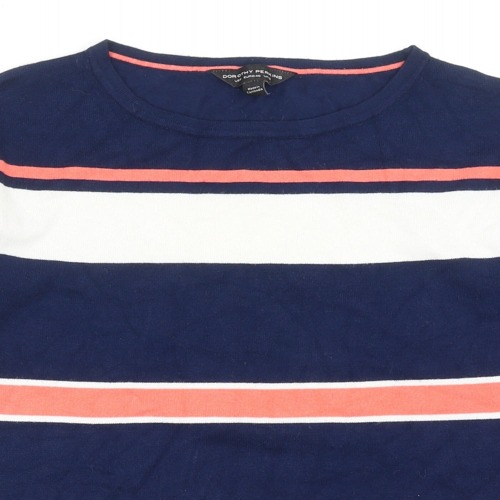 Dorothy Perkins Womens Blue Round Neck Striped Viscose Pullover Jumper Size 12