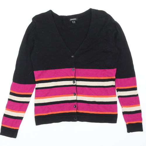 Pomodoro Womens Multicoloured V-Neck Striped Cotton Cardigan Jumper Size 10
