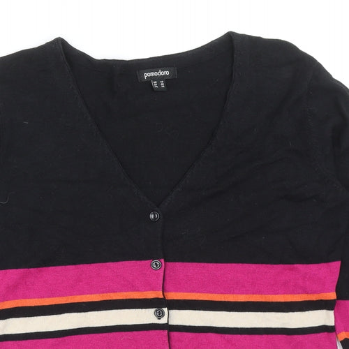 Pomodoro Womens Multicoloured V-Neck Striped Cotton Cardigan Jumper Size 10