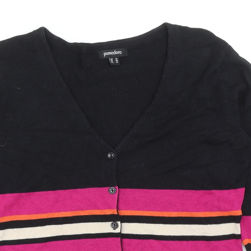 Pomodoro Womens Multicoloured V-Neck Striped Cotton Cardigan Jumper Size 10