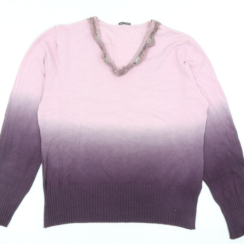 Gerry Weber Womens Purple V-Neck Viscose Pullover Jumper Size 14