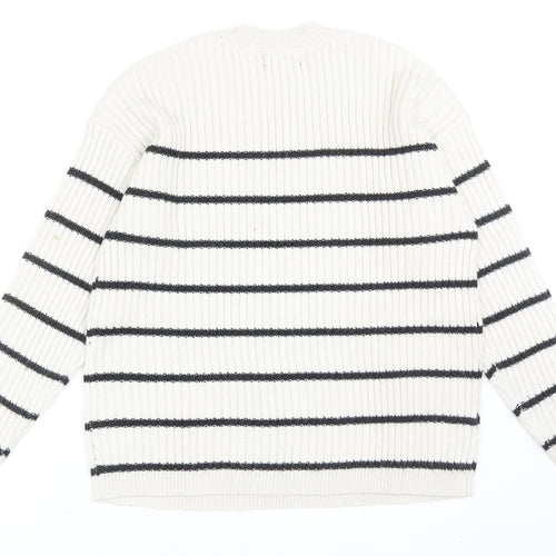 Marks and Spencer Womens Grey Round Neck Striped Polyester Pullover Jumper Size M