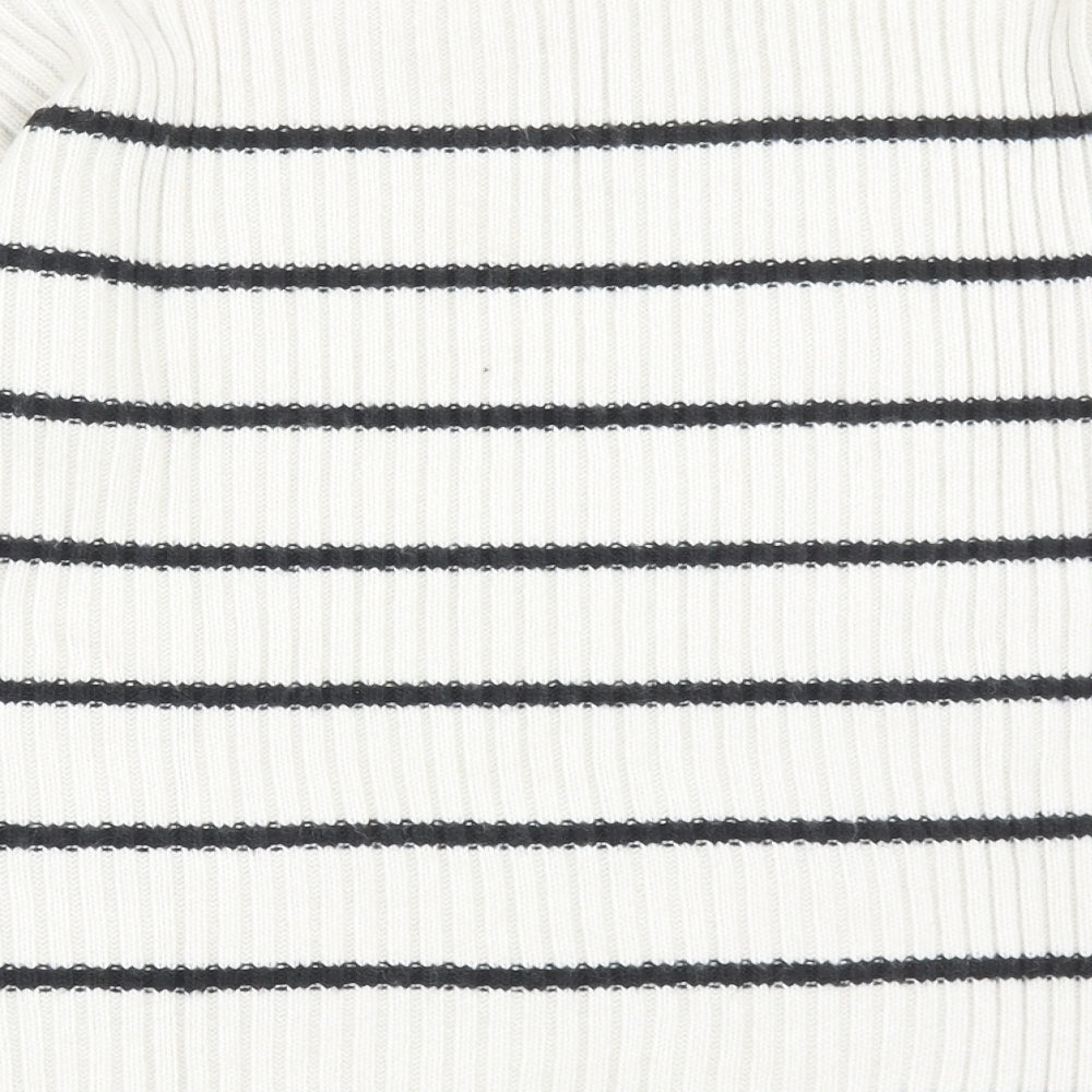 Marks and Spencer Womens Grey Round Neck Striped Polyester Pullover Jumper Size M