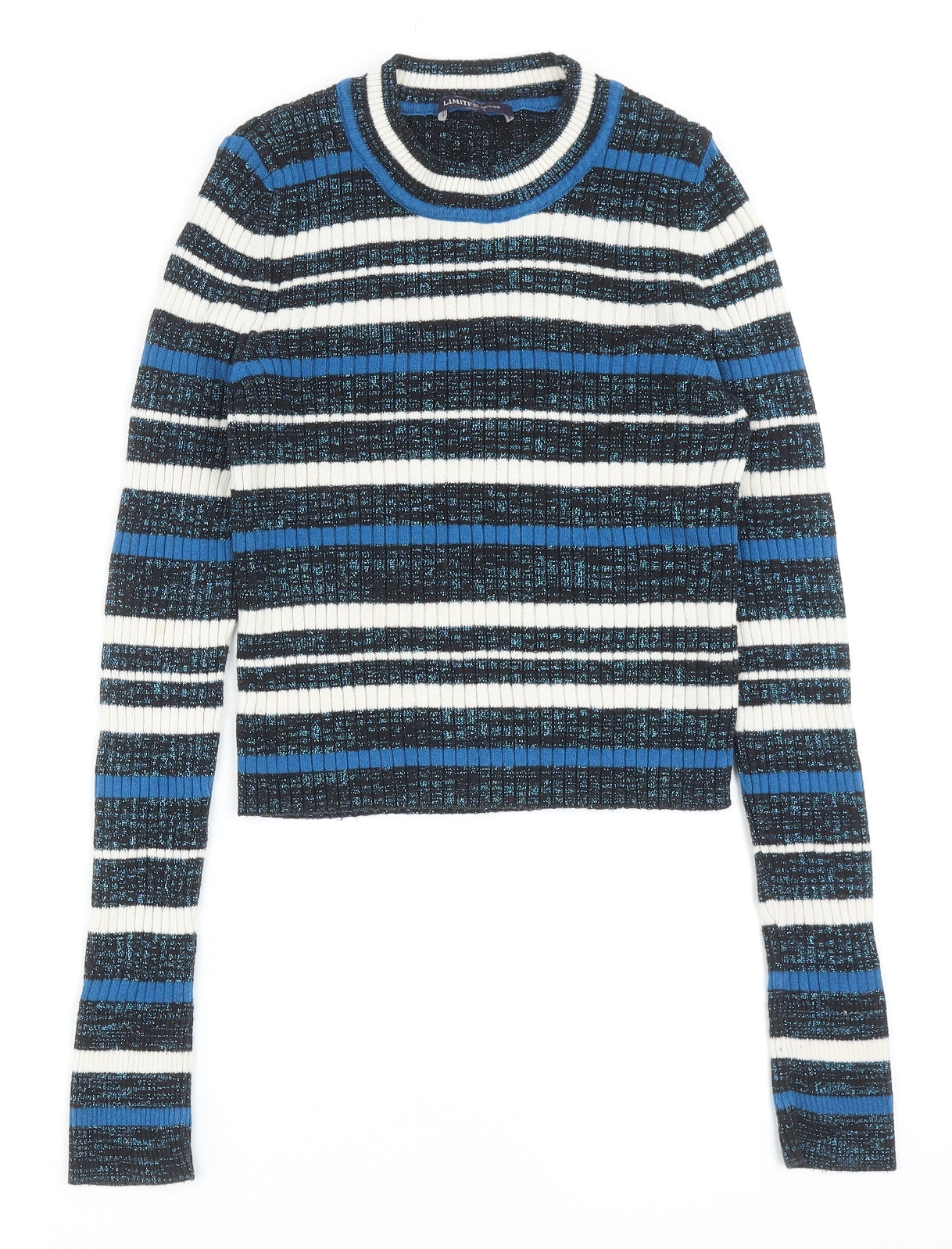 Marks and Spencer Womens Blue Round Neck Striped Cotton Pullover Jumper Size 8