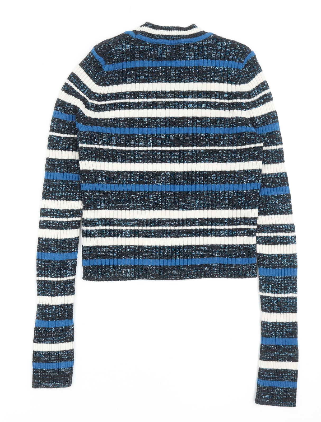 Marks and Spencer Womens Blue Round Neck Striped Cotton Pullover Jumper Size 8
