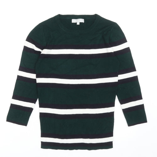 Red Herring Womens Green Round Neck Striped Viscose Pullover Jumper Size 10