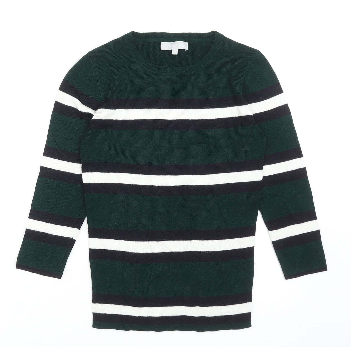 Red Herring Womens Green Round Neck Striped Viscose Pullover Jumper Size 10
